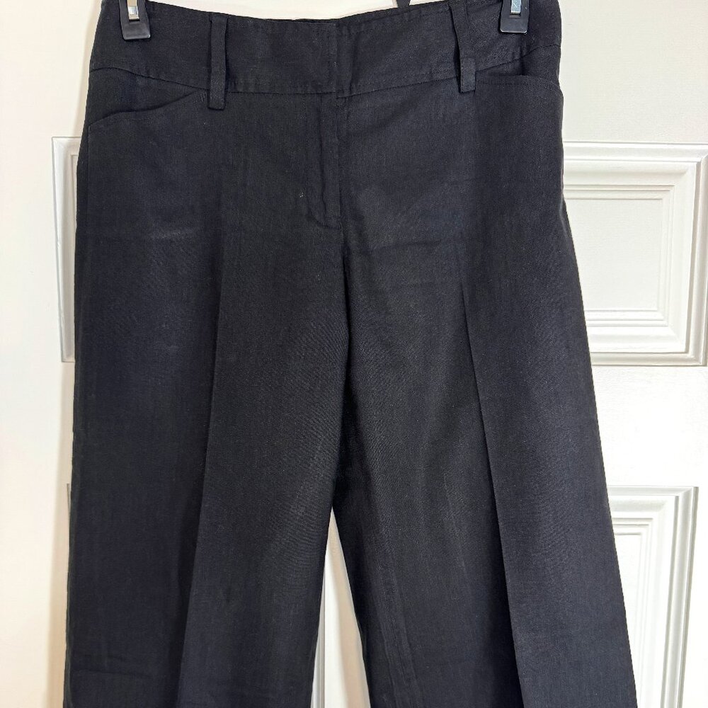 White House Black Market Legacy Crop Pants Womens 6 Black Linen Wide Leg Career